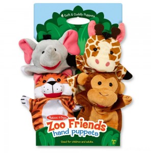 Black Friday | Melissa & Doug Zoo Friends Hand Puppets (Set of 4) - Elephant, Giraffe, Tiger, and Monkey - Sale